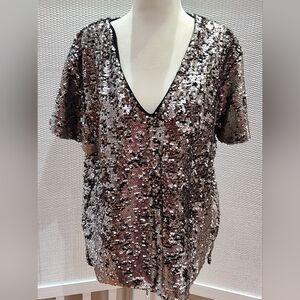 Anthropologie Venessa Virginia Sequin V-Neck Top Large
